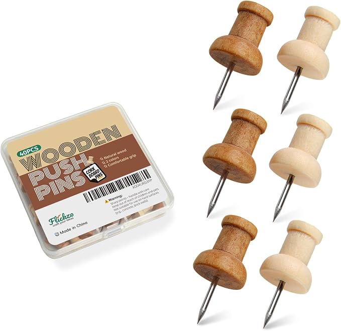 40 Pcs Wood Push Pins, Decorative Wooden Thumb Tacks by Unknown