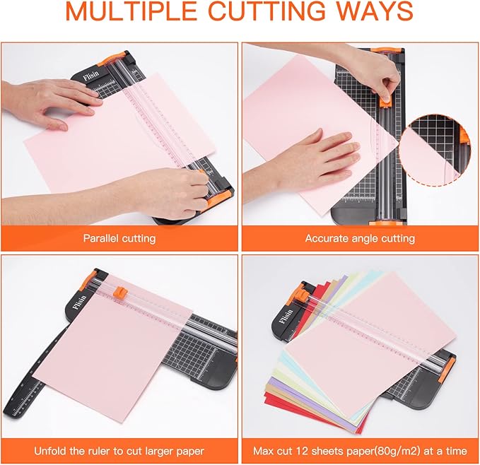 Paper Cutter,Portable Paper Slicer,12 Inch Paper Trimmer Scrapbooking Tool with Automatic Security Safeguard and Side Ruler for Craft Paper,A4 Paper,Coupon, Label and Cardstock (Black)-DeskLoop Office