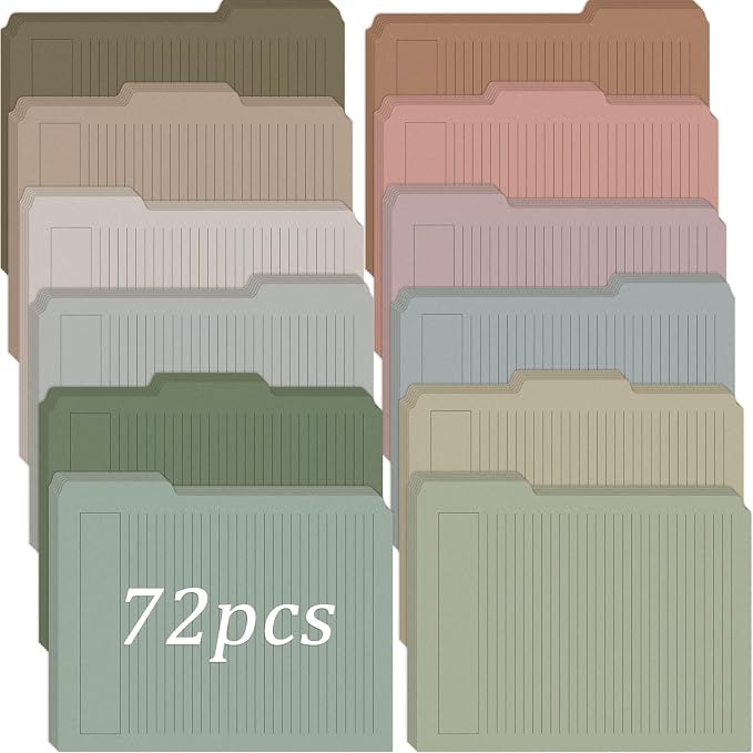 Cholemy 72 Pack Manila Lined Decorative File Folders, Letter Size, 1/3 Cut Tab by Cholemy