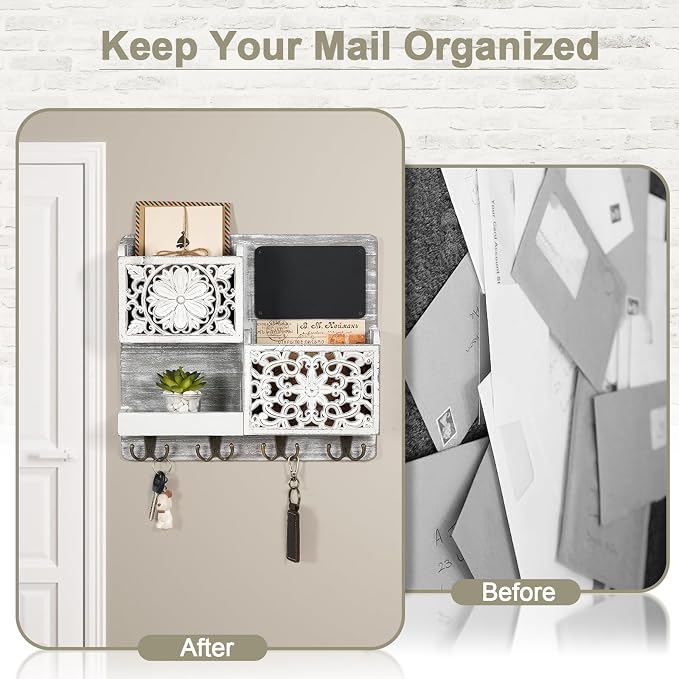 Mail Organizer Wall Mounted, 2 Slots Key Holder - Image 4