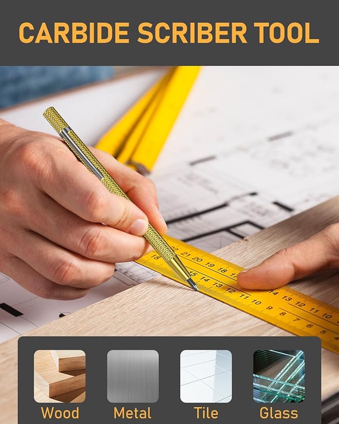 14 Pack Carpenter Pencil Set with Sharpener, Carpenter Pencils with Automatic Center Punch, Carbide Scribe Tool, Deep Hole Long-Nib Marker Pen & Construction Pencils for Architect with Pouch-DeskLoop Office