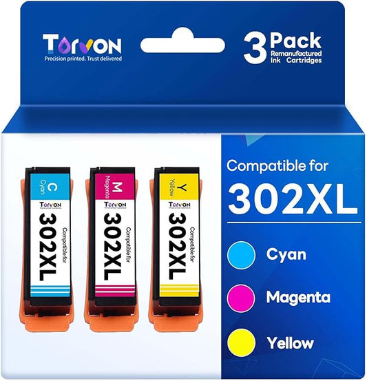 Remanufactured Ink Cartridges Replacement for Epson 302 XL 302XL T302XL Ink Cartridges Multipack for Epson Expression Premium XP-6100 XP6100 XP6000 XP-6000 (C/M/Y 3 Pack)-DeskLoop Office