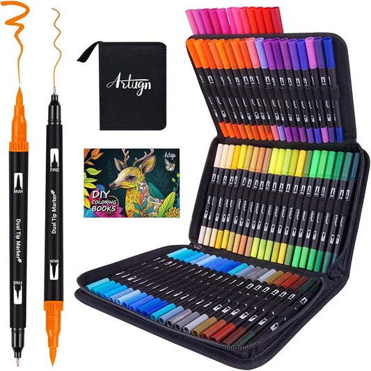 Artugn Dual Markers Brush Pens for Adult Coloring Books, 72 Colors Art Marker by Artugn