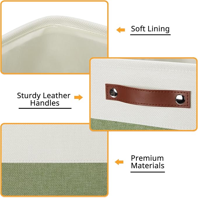 DULLEMELO Storage Baskets for Organizing, Linen Closet Organizers and Storage Baskets for Dog Toy Box, 13 Inch Decorative Cube Storage Bins with handle for Baby Gift Basket(4 Pack - 13" White&Green)-DeskLoop Office