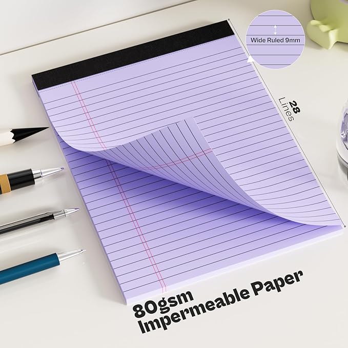 2 Pack Legal Pads 8.5 x 11 Purple Note Pads 8.5 x 11 Notepad 8.5 x 11 Micro Perforated Writing Pads 8.5 x 11 Lined Paper Pads Wide Ruled Pad of Paper 30 Sheets Notebook for Study, To-Do Lists, Office-DeskLoop Office