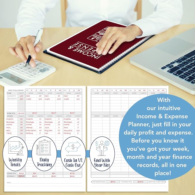BookFactory Income and Expense Log Book/Tracker/Small Business Ledger - Image 5