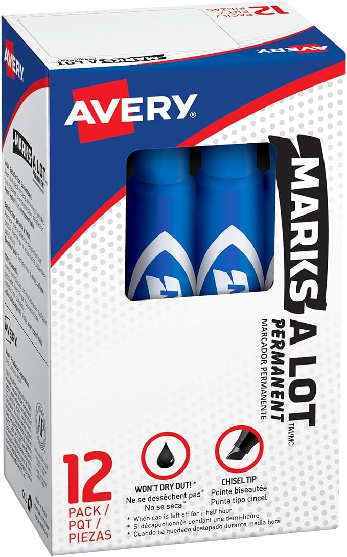 Avery Marks-A-Lot Permanent Markers, Regular Desk-Style Size, Chisel Tip by Marks-A-Lot