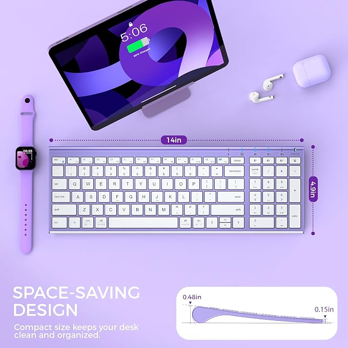 iClever Bluetooth Keyboard Quiet Typing Multi-Device USB-C Rechargeable – Slim Wireless Keyboard for Mac Windows iPad Office-DeskLoop Office