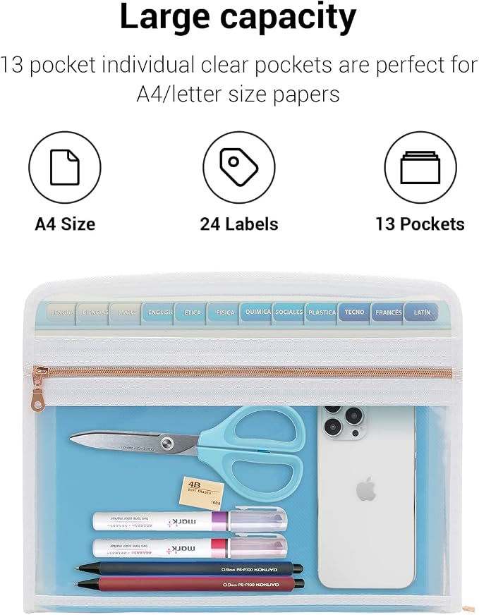 Mukawa 13 Pocket Zippered Expanding File, Zippered Accordion File Organizer - Image 5