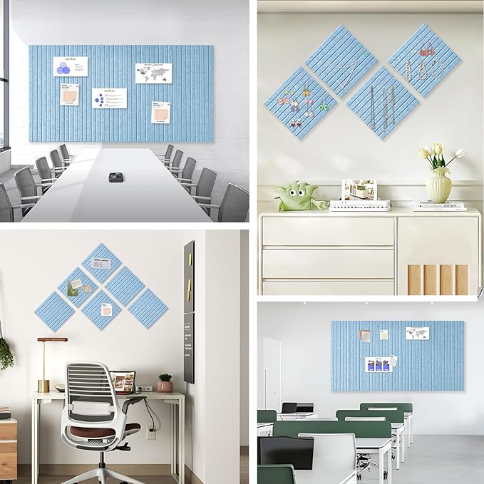 Large Cork Board for Office, 8 Pack Felt Wall Tiles with Slat Wall Paneling, Felt Bulletin Board Pin Board Cork Boards for Walls - Light Blue-DeskLoop Office