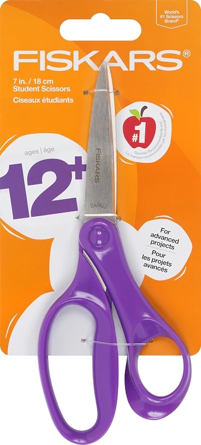 Fiskars 7" Student Scissors for Kids Ages 12-14, Scissors for School or Crafting by Unknown