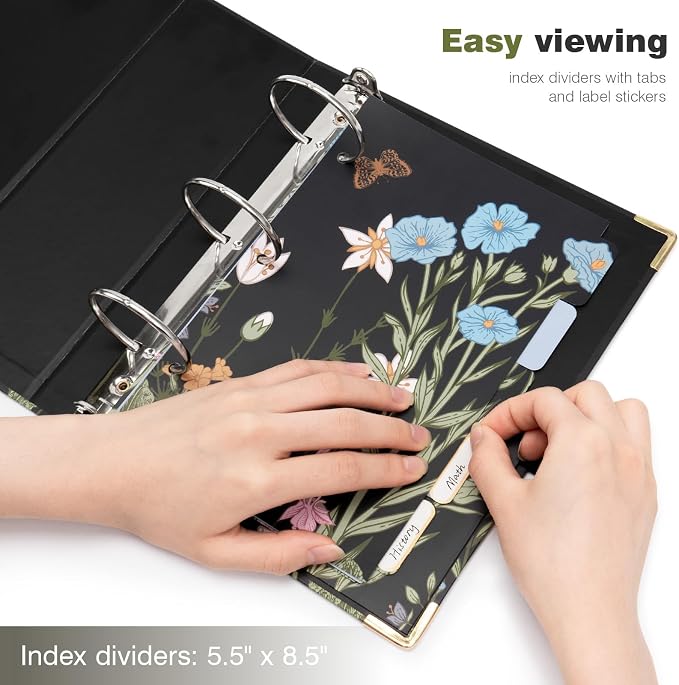 Ospelelf Small Three Ring Binder 2 Inch, Floral Round Ring Clipboard Binder - Image 5