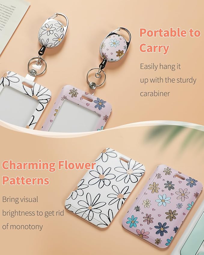 Uniclife 2 Pack Floral Sliding Badge Holder Vertical Flower Plastic Card Case - Image 5