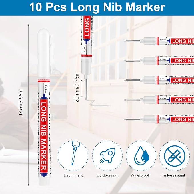 Thboxes 10 Pack Long Nib Marker, 20mm Long Head Deep Hole Markers Waterproof - Image 3