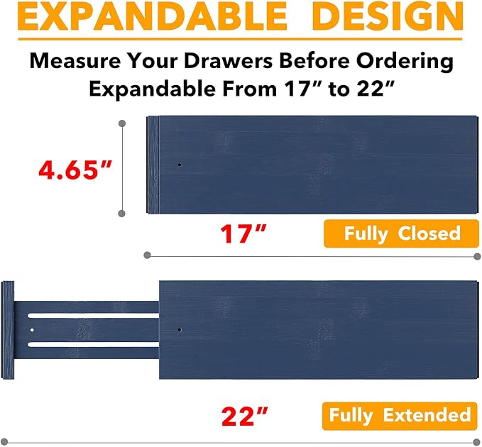 SpaceAid Bamboo 4 Pack Dresser Drawer Dividers, 4.65“ High Adjustable 17“-22” - Image 3