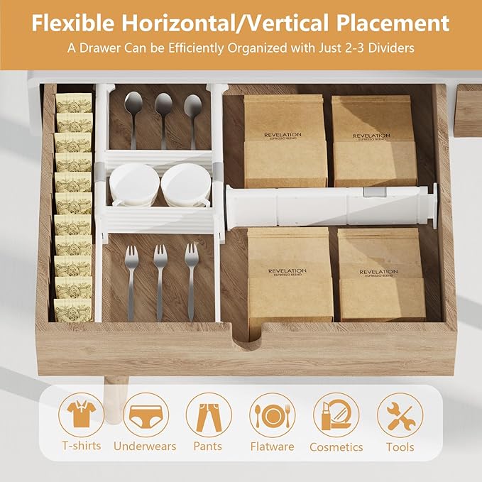 KABUM Upgrade Adjustable Drawer Divider Organizer Clothes Dresser Organizer,Expandable Organization for Home, Office,2.8" High Expandable from 11.7" to 18.5",4 Dividers with 6 Long and 2 Short Inserts-DeskLoop Office