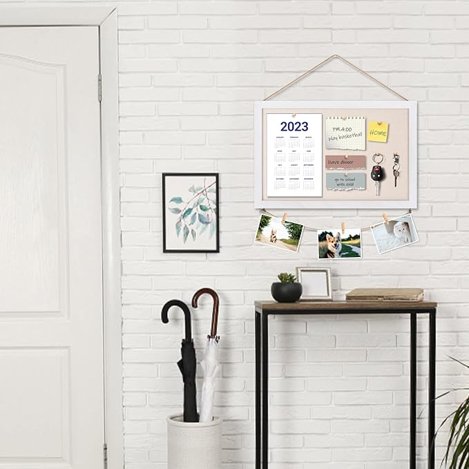 Miratino Cork Board Bulletin Board, 16 "x11 White Linen Cork Boards for Walls with White Frame, Pin Board Vision Board for Home Kitchen School Office Decor-DeskLoop Office