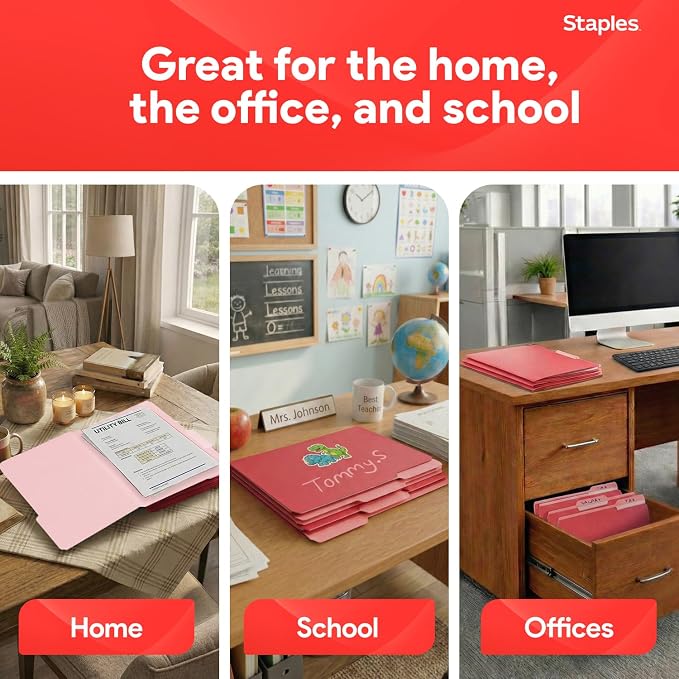 Staples File Folders, Letter Size, 1/3‑Cut Tabs, Durable 10.5‑Point Paper Stock - Image 6
