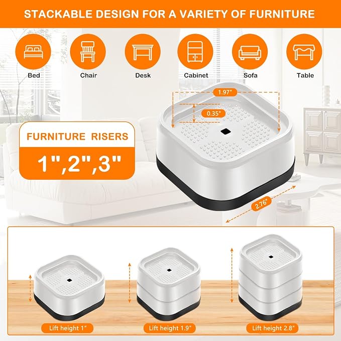 shouwuhho 6 Pack Furniture Risers Adjustable Bed Risers Heavy Duty Lifts Height - Image 2
