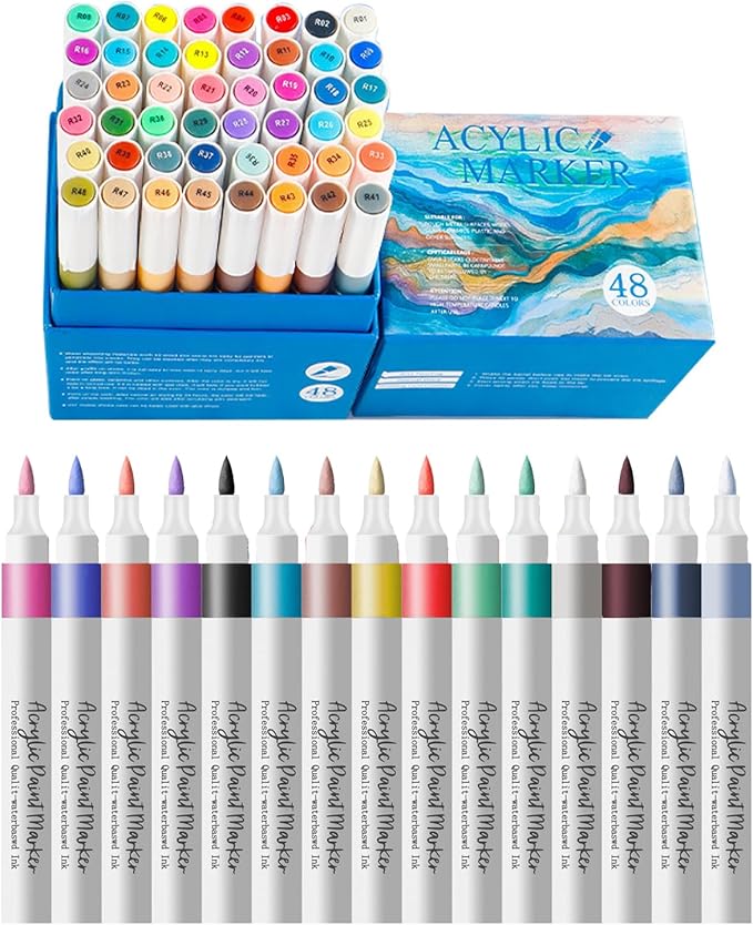 48 Colors Brush Markers Pens,Water-based Ink and Quick-Drying,Painting Supplies Perfect for Plastic Sheets Fabric Bags Ceramics Stone Pottery Wood and Handmade Crafts（48 Colors）-DeskLoop Office