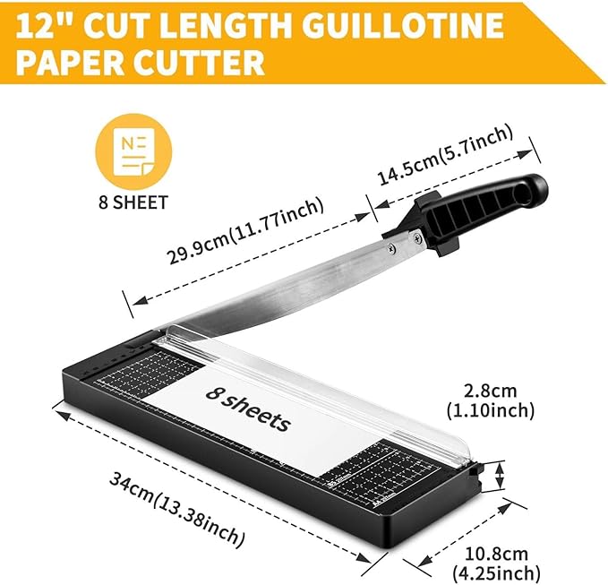 MAKEASY Paper Cutter 12 Inch, 8 Sheet Capacity, Heavy Duty Paper Cutter for Cardstock, Guillotine Paper Trimmer for Crafting, Classroom and Office-DeskLoop Office