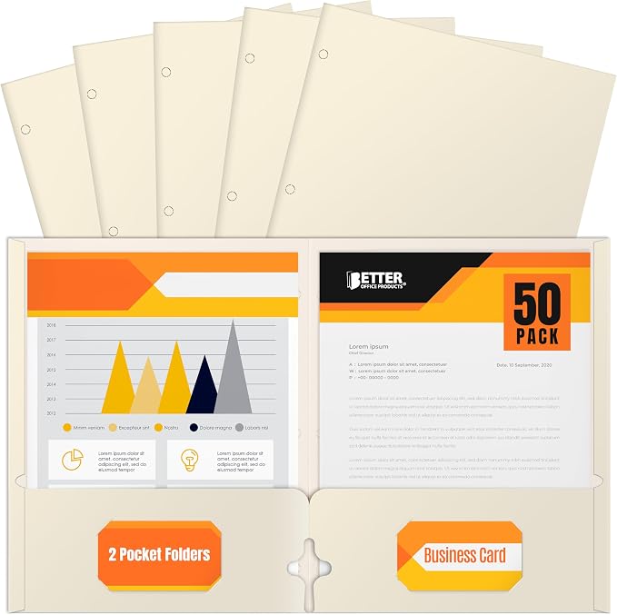 Better Office Products Two Pocket Portfolio Folders, Letter Size Paper Folders by BetterOfficeProducts