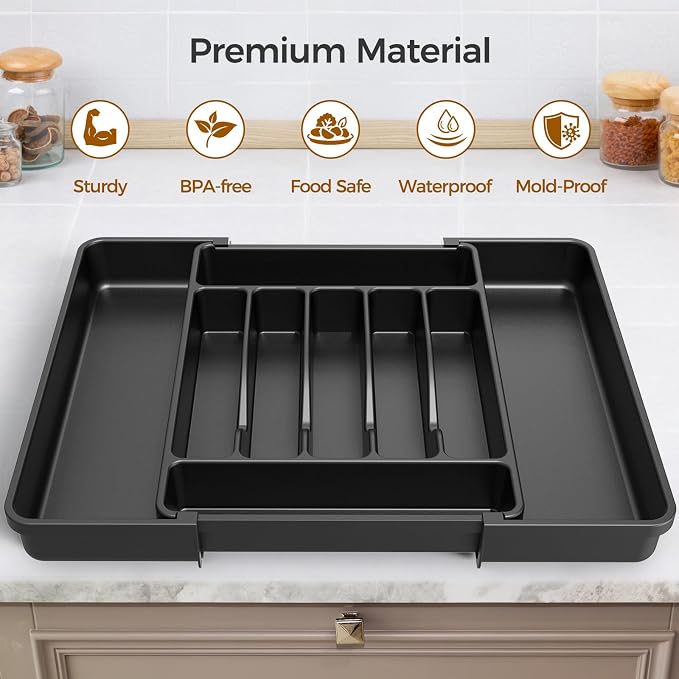 ukeetap Extra Large Expandable Silverware Organizer, BPA-Free Food-Safe Cutlery - Image 4