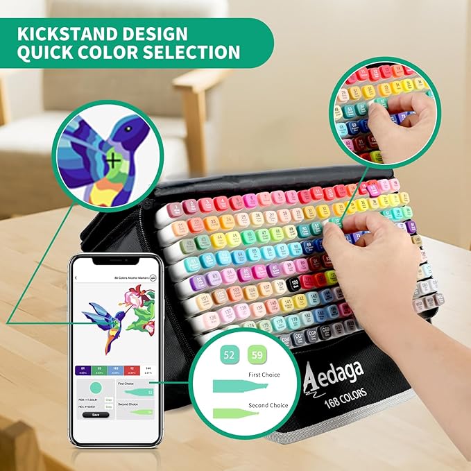 168 Colors Alcohol Markers with Free App, Dual Tip Art Markers with Kickstand Case for Artists Adults and Kids. Alcohol Based Marker for Coloring Painting Sketching and Drawing, Great Gift-DeskLoop Office