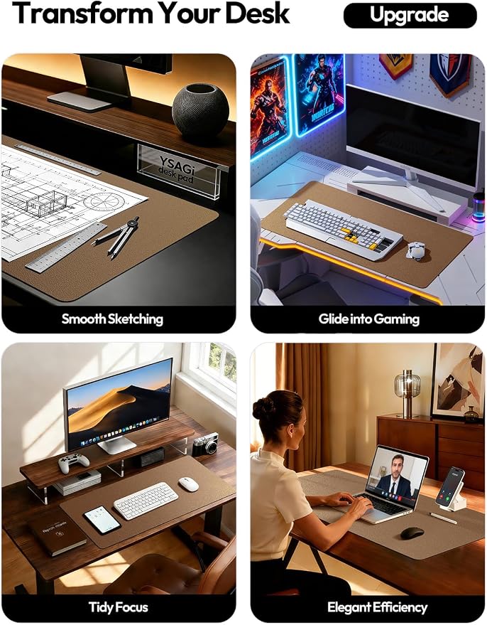 YSAGi Leather Desk Pad Protector, Office Desk Mat, Large Mouse Pad, Non-Slip PU - Image 3