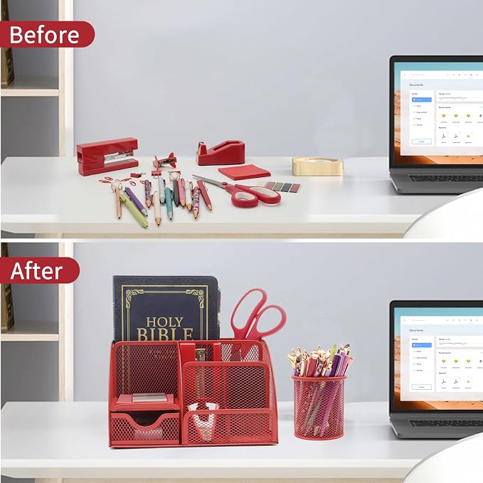 12 in 1 Red Desk Organizers and Accessories, Office Supplies Set Gifts - Image 4