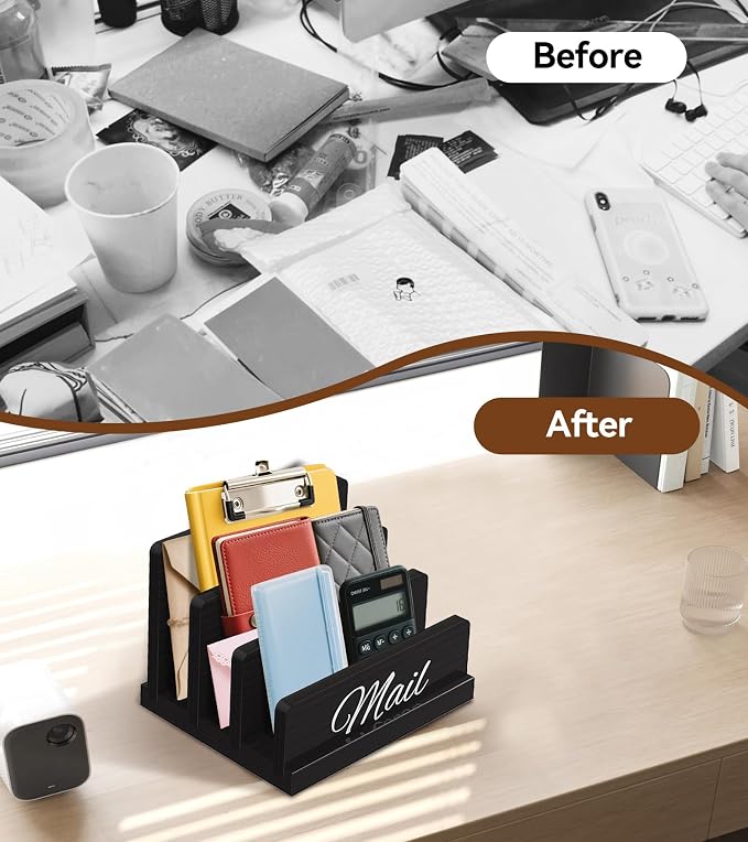 Mail Organizer for Desk, Wooden Mail Holder - Image 4
