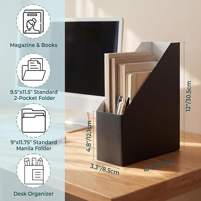 EXYGLO 6 Pack Black Magazine File Holder, Cardboard Magazine Rack - Image 2