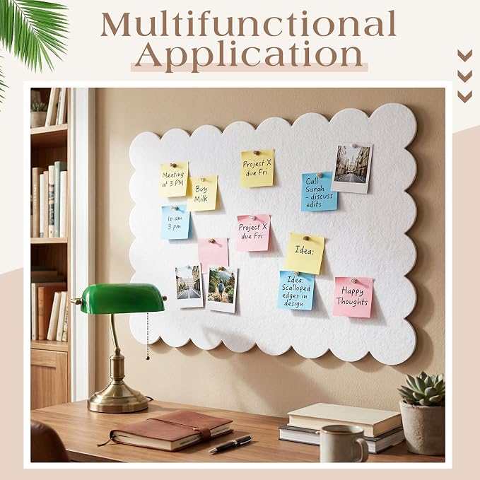 Mooliwe Scalloped Felt Bulletin Board 48 x 36 Inches Foldable White Pin Cork - Image 4