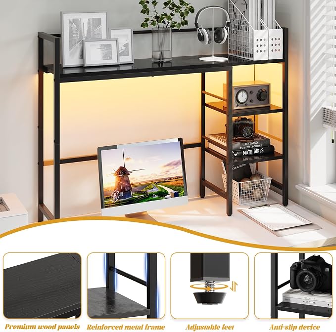 HavenlyYouth Desk Shelf with LED Light Strip, 3-Tier Storage Desktop Organizer - Image 6