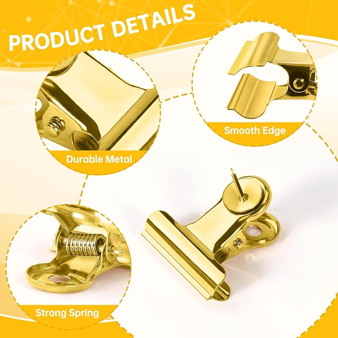 24Pcs Gold Push Pins Clips, Bulldog Clips Thumb Tacks, Metal Pushpin - Image 5