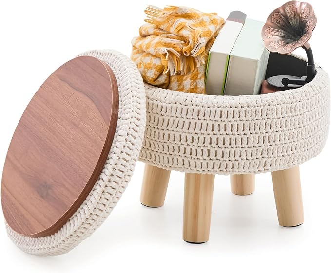 Wimarsbon Pouf Ottoman, 100% Cotton Knitted Boho Footstool, Round Footrest - Image 9