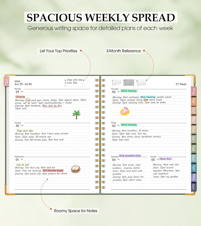 Academic Planner 2026-2027, Hardcover Leather Weekly and Monthly Calendar - Image 3