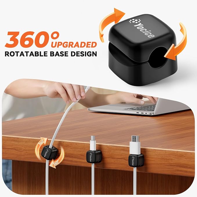 Yocice 12Pack Rotatable Cord Organizer, Spring Cable Clips Desk Cable - Image 2
