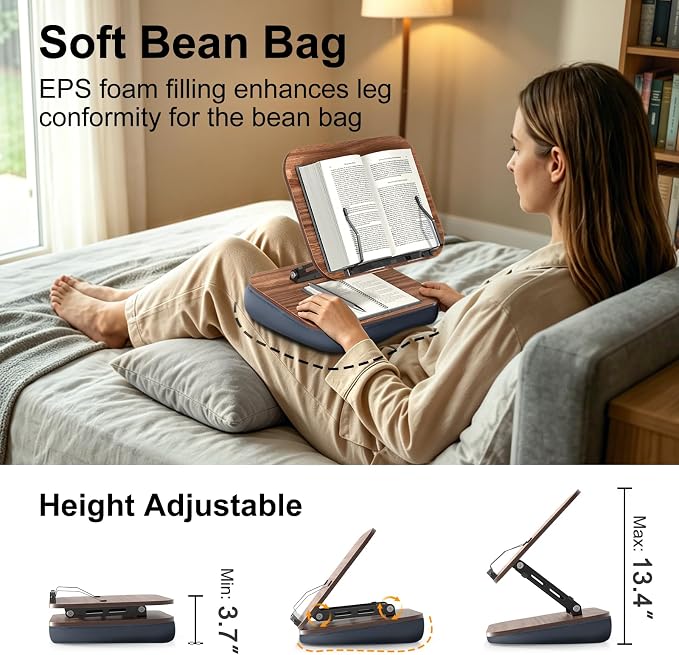 Lap Bean Bag Book Holders for Reading Hands Free, Adjustable Book Stand | - Image 4