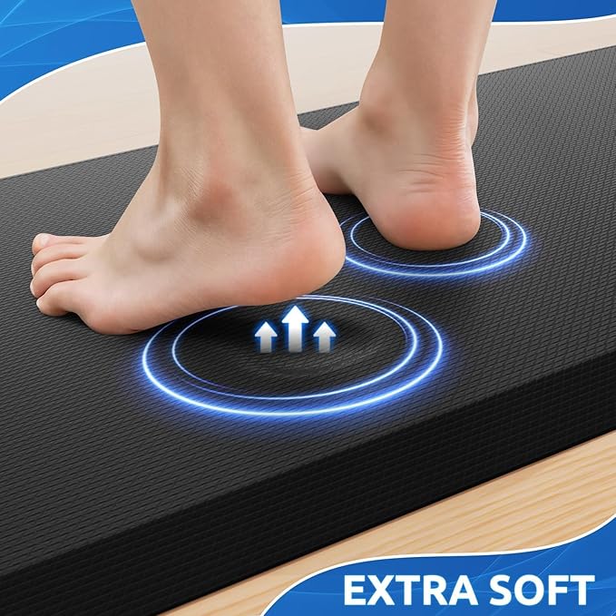 KitchenClouds 2PCS Kitchen Rugs Cushioned Anti-Fatigue Non-Slip Waterproof Kitchen Mat Comfort Foam Standing Mat for Floor Office Sink Laundry (Black)-DeskLoop Office