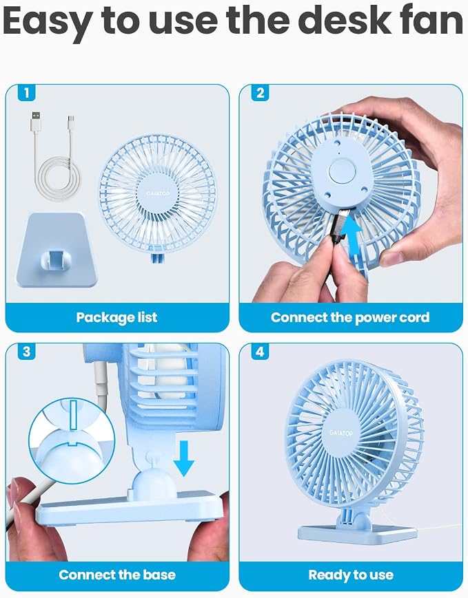 Gaiatop USB Desk Fan, Small But Powerful, Personal Portable Quiet 3 Speeds - Image 8