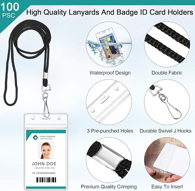 Marspark 100 Pack Lanyard with ID Holder Bulk, Waterproof Resealable Name Tag - Image 4