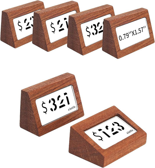 6 Pack Mini Wood Price Tag Label Holder Tabletop Stand or Recline Small Sign by Unknown