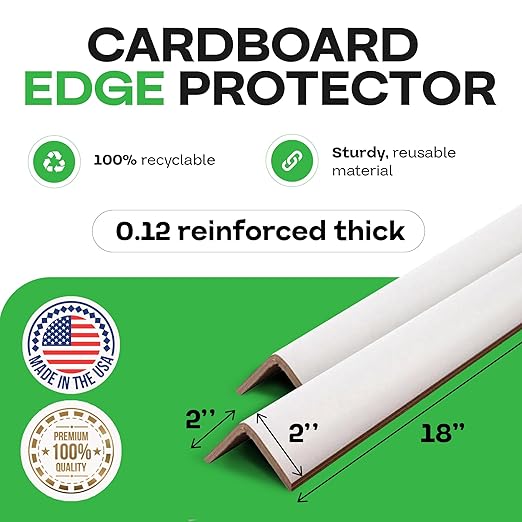 IDL Packaging Cardboard Edge Protector 2" X 2" X 18", Pack of 50 - V-Board Reinforced Cardboard Corners for Shipping - White Kraft Cardboard Corners for Packing - Moving Corner Protectors-DeskLoop Office