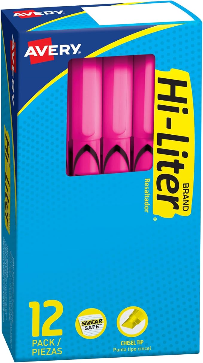 Avery Hi-Liter Pen-Style Highlighters, Smear Safe Ink, Chisel Tip, 12 by Avery