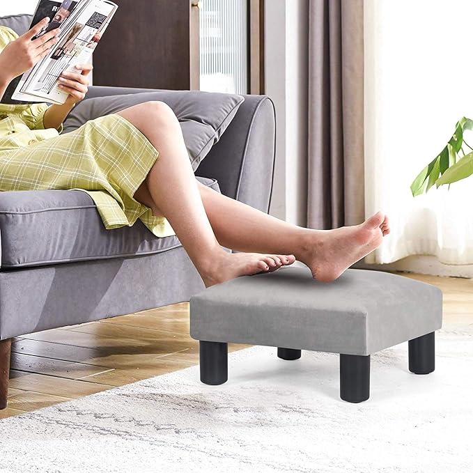 Joveco 15'' Small Foot Rest Stool Ottoman- Upholstered Footstool and Ottomans Small Footrest for High Beds- Lightweight and Portable, Light Gray-DeskLoop Office