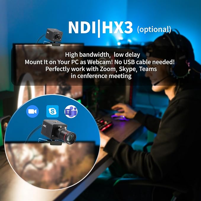 4K Native NDI|HX3 POV Box Camera PoE, Simultaneously HDMI & SDI Output, RTSP/RTMP(s)/SRT, Standalone Live Streaming to YouTube/Facebook/Twitch for Webcast, Meeting, Teaching & Gaming (CS)-DeskLoop Office