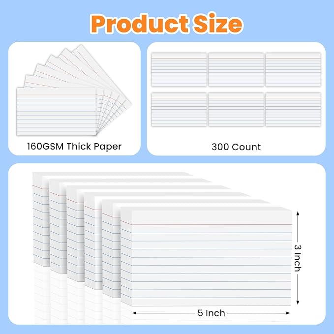 300PCS Index Cards 3 x 5 Inch, Lined Flashcards Notecards, Flash Cards - Image 2