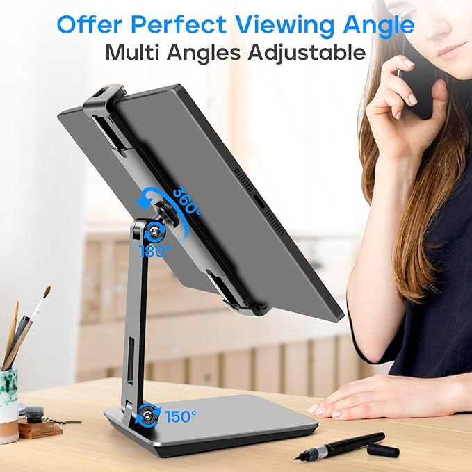 ROADOM Tablet Stand, Adjustable 360° Swivel Bracket, 180° Tiltable Clamp - Image 4