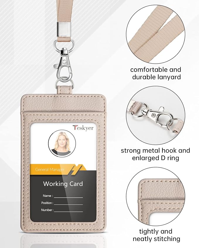 Teskyer Badge Holder with Lanyard, Leather ID Name Badge Card Holder with - Image 3